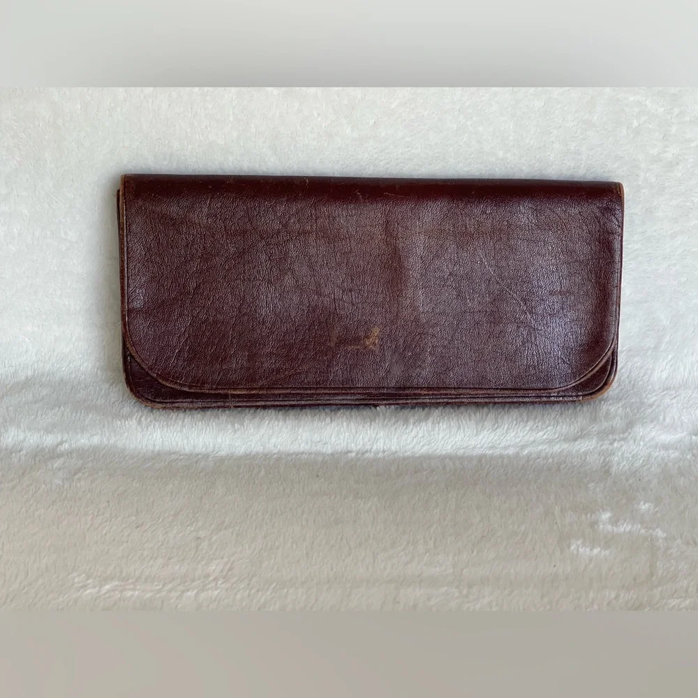 Antique All Leather Strongly Stitched accordion billfold wallet train ticket